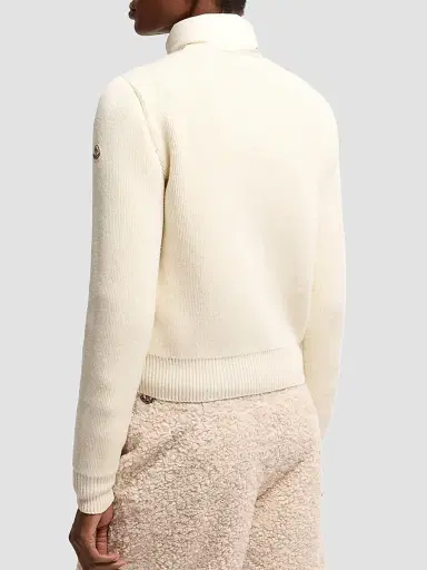 Moncler Women's Down-Filled Cardigan in Wool and Cashmere - White - Size Large | Thumbnail 3