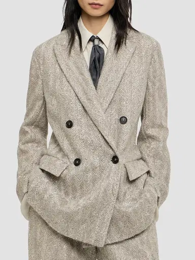 Brunello Cucinelli Women's Dazzling Chevron Embroidery Blazer in Sparkling Mohair and Wool | Thumbnail 5 Brunello Cucinelli Women's Dazzling Chevron Embroidery Blazer in Sparkling Mohair and Wool | Thumbnail 5