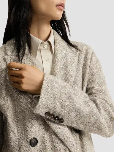 Brunello Cucinelli Women's Dazzling Chevron Embroidery Blazer in Sparkling Mohair and Wool | Thumbnail 6 Brunello Cucinelli Women's Dazzling Chevron Embroidery Blazer in Sparkling Mohair and Wool | Thumbnail 6