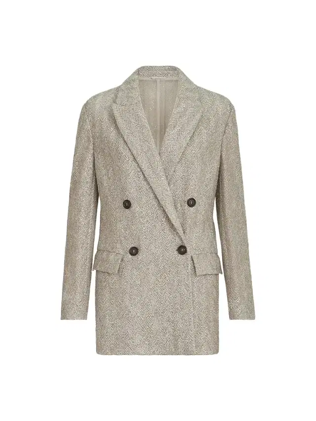 Brunello Cucinelli Women's Dazzling Chevron Embroidery Blazer in Sparkling Mohair and Wool