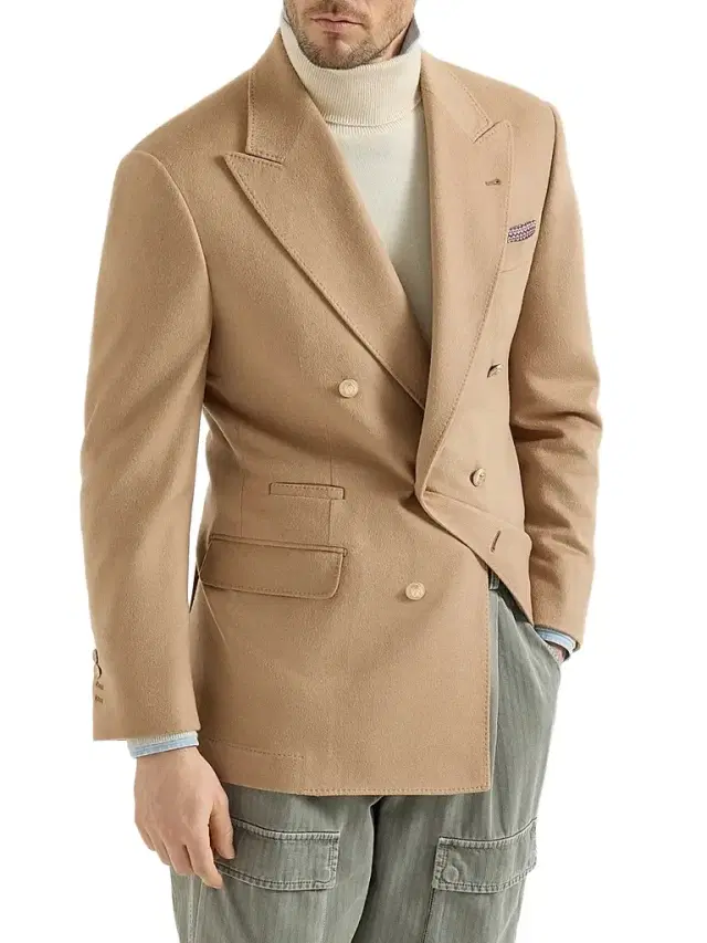 Brunello Cucinelli Men's Camel Flannel One-and-a-Half Breasted Tailor Blazer - Camel