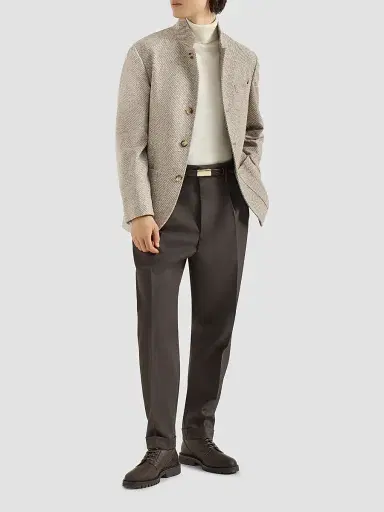 Brunello Cucinelli Men's Cashmere and Silk Diagonal Outerwear Blazer with Patch Pockets | Thumbnail 2