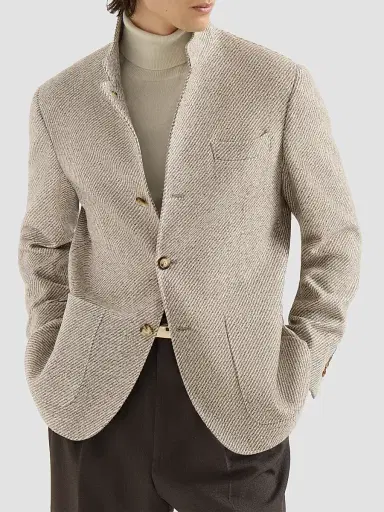 Brunello Cucinelli Men's Cashmere and Silk Diagonal Outerwear Blazer with Patch Pockets | Thumbnail 3