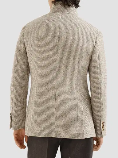Brunello Cucinelli Men's Cashmere and Silk Diagonal Outerwear Blazer with Patch Pockets | Thumbnail 4