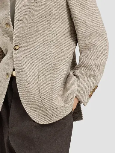 Brunello Cucinelli Men's Cashmere and Silk Diagonal Outerwear Blazer with Patch Pockets | Thumbnail 6