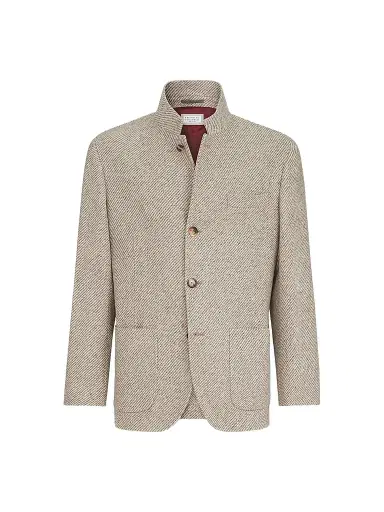 Brunello Cucinelli Men's Cashmere and Silk Diagonal Outerwear Blazer with Patch Pockets | Thumbnail 1