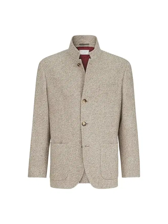 Brunello Cucinelli Men's Cashmere and Silk Diagonal Outerwear Blazer with Patch Pockets