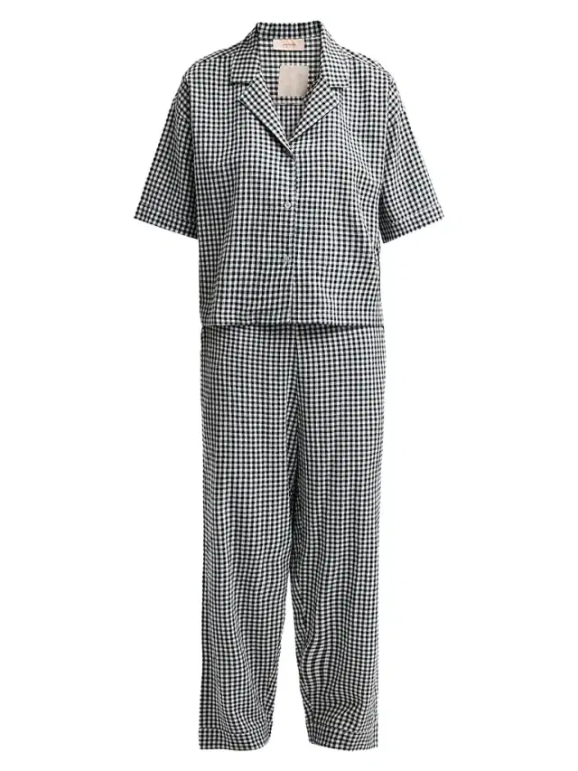 Papinelle Women's Gingham Seersucker Cotton-Blend Pajamas - Deep Navy - Size XL