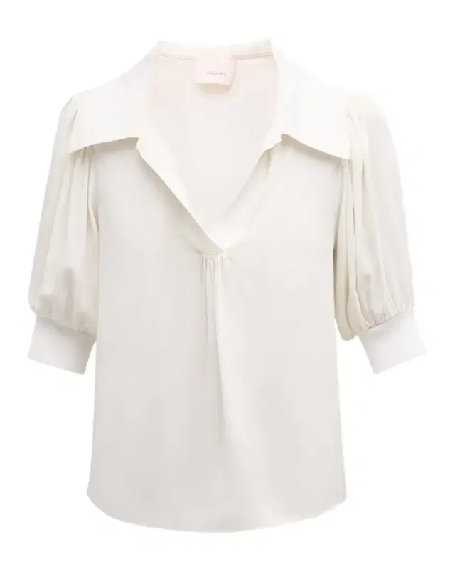 Cinq à Sept Weldon Collared V-Neck Short-Sleeve Silk Combo Top