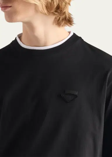 Prada Men's Tipped Cotton Long-Sleeve T-Shirt | Thumbnail 4 Prada Men's Tipped Cotton Long-Sleeve T-Shirt | Thumbnail 4