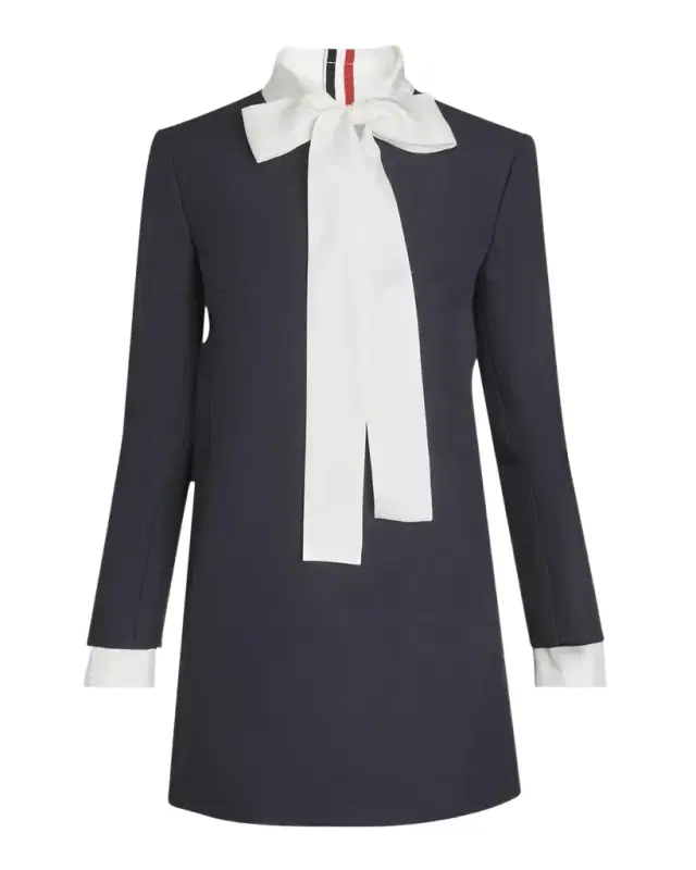 Thom Browne Tie-Neck Straight Shift Dress