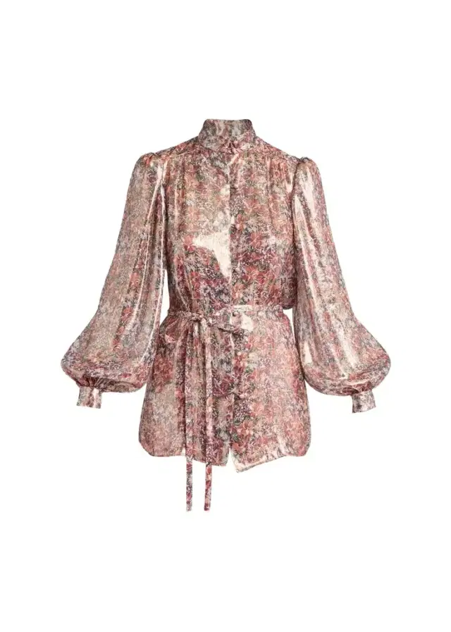 Valentino Garavani Metallic Floral Balloon-Sleeve Button-Down Shirt