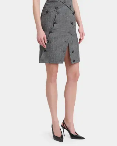 Ferragamo Double-Breasted Mouline Wool Mini Skirt | Thumbnail 4