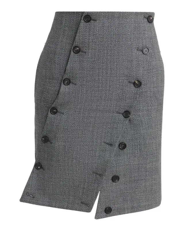 Ferragamo Double-Breasted Mouline Wool Mini Skirt