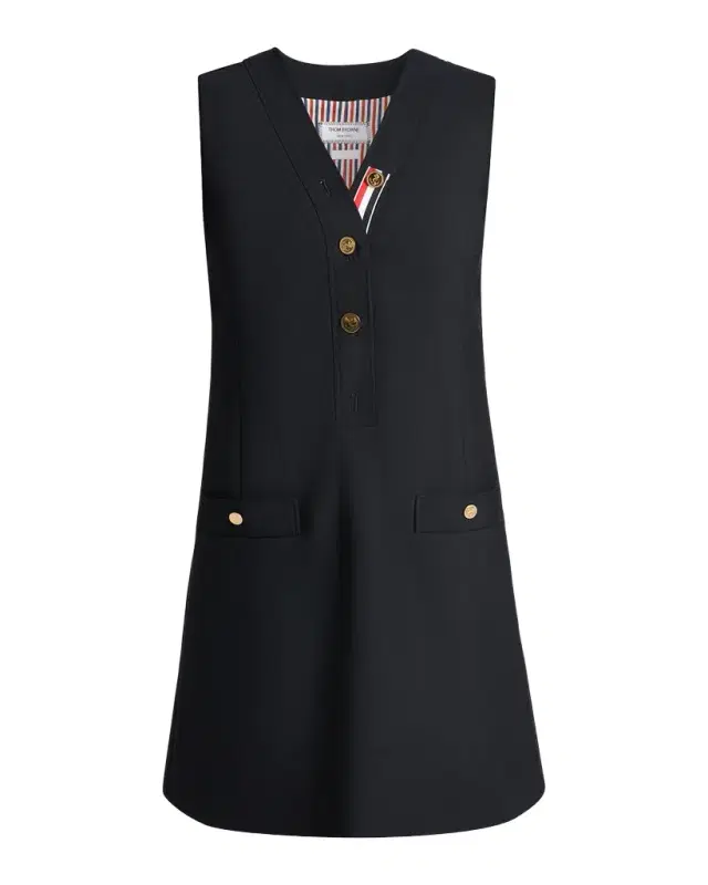 Thom Browne Surplice V-Neck Wool Shift Minidress