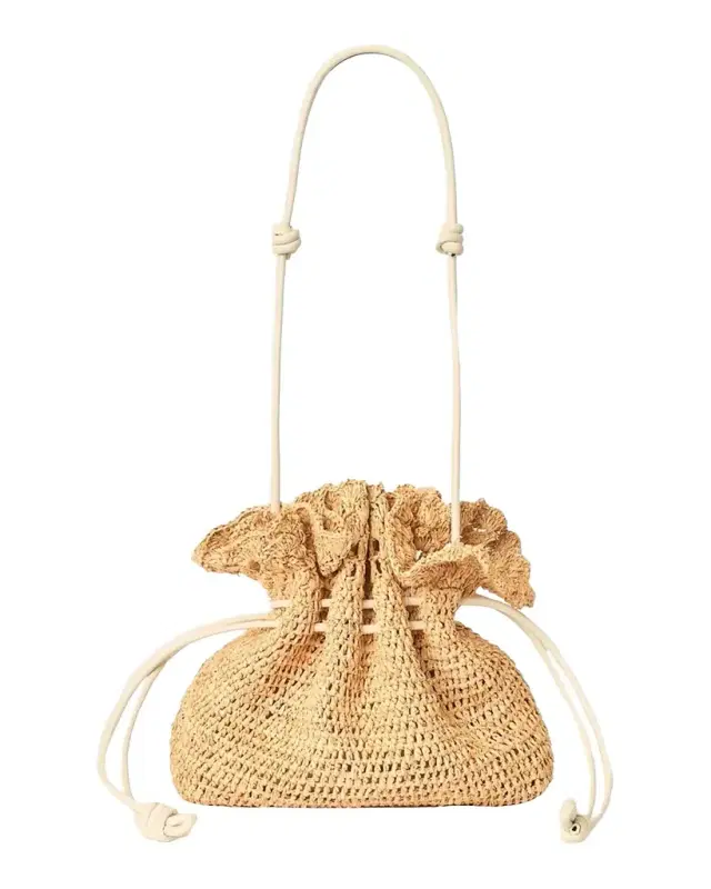 BTB Los Angeles Marcela Raffia Drawstring Bucket Bag