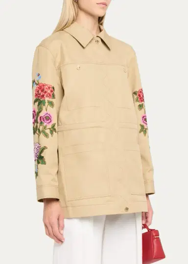 Carolina Herrera Floral Embroidered Cotton Twill Zip Utility Jacket | Thumbnail 4