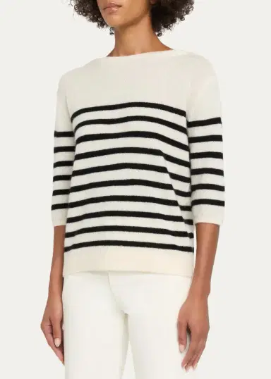 MAJESTIC FILATURES Merino Extrafine Striped Crewneck Sweater | Thumbnail 4