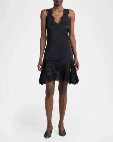 Stella McCartney V-Neck Lace-Trim Satin Sleeveless Top | Thumbnail 2 Stella McCartney V-Neck Lace-Trim Satin Sleeveless Top | Thumbnail 2