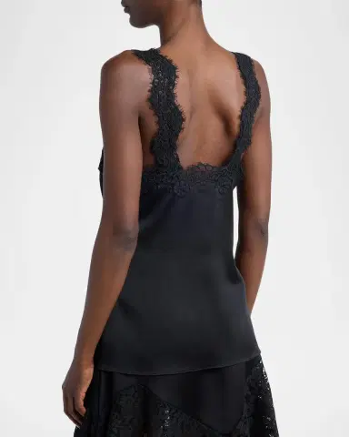 Stella McCartney V-Neck Lace-Trim Satin Sleeveless Top | Thumbnail 3 Stella McCartney V-Neck Lace-Trim Satin Sleeveless Top | Thumbnail 3