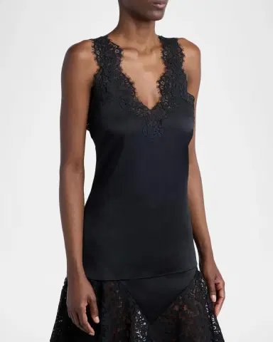 Stella McCartney V-Neck Lace-Trim Satin Sleeveless Top | Thumbnail 4 Stella McCartney V-Neck Lace-Trim Satin Sleeveless Top | Thumbnail 4