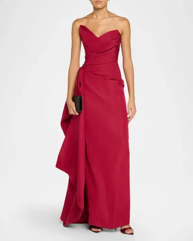 MONIQUE LHUILLIER Strapless Sculptural Draped Silk Faile Gown | Thumbnail 2 MONIQUE LHUILLIER Strapless Sculptural Draped Silk Faile Gown | Thumbnail 2