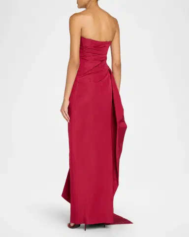 MONIQUE LHUILLIER Strapless Sculptural Draped Silk Faile Gown | Thumbnail 3 MONIQUE LHUILLIER Strapless Sculptural Draped Silk Faile Gown | Thumbnail 3