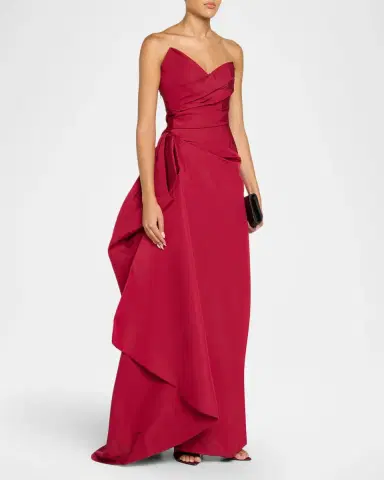 MONIQUE LHUILLIER Strapless Sculptural Draped Silk Faile Gown | Thumbnail 4 MONIQUE LHUILLIER Strapless Sculptural Draped Silk Faile Gown | Thumbnail 4