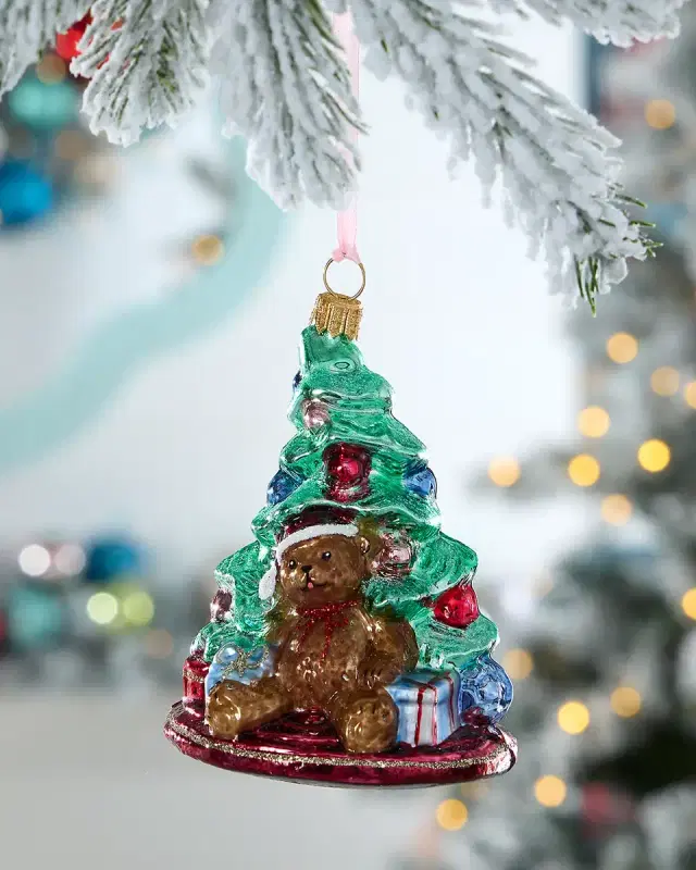 Exclusive Teddy Bear by the Tree Christmas Ornament