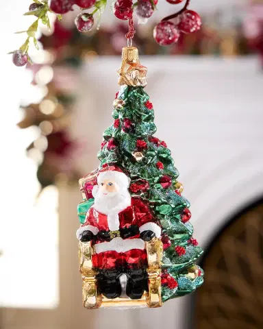 Exclusive Santa on Sleigh by the Tree Christmas Ornament | Thumbnail 2