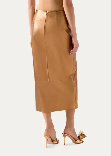Akris Embroidered Lame Nappa Leather Midi Pencil Skirt | Thumbnail 3