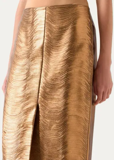 Akris Embroidered Lame Nappa Leather Midi Pencil Skirt | Thumbnail 5