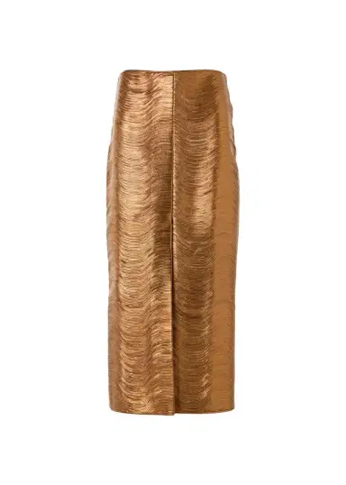 Akris Embroidered Lame Nappa Leather Midi Pencil Skirt | Thumbnail 1