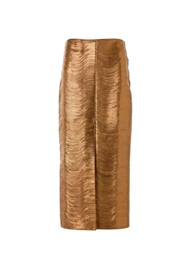 Akris Embroidered Lame Nappa Leather Midi Pencil Skirt