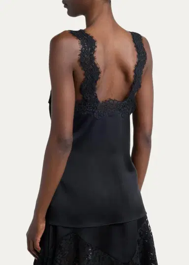 Stella McCartney V-Neck Lace-Trim Satin Sleeveless Top | Thumbnail 3 Stella McCartney V-Neck Lace-Trim Satin Sleeveless Top | Thumbnail 3