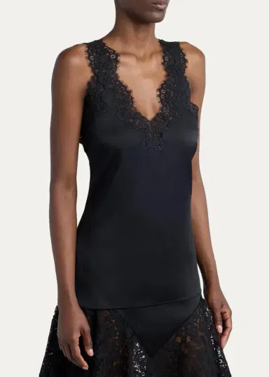 Stella McCartney V-Neck Lace-Trim Satin Sleeveless Top | Thumbnail 4 Stella McCartney V-Neck Lace-Trim Satin Sleeveless Top | Thumbnail 4