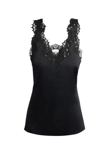 Stella McCartney V-Neck Lace-Trim Satin Sleeveless Top | Thumbnail 1 Stella McCartney V-Neck Lace-Trim Satin Sleeveless Top | Thumbnail 1
