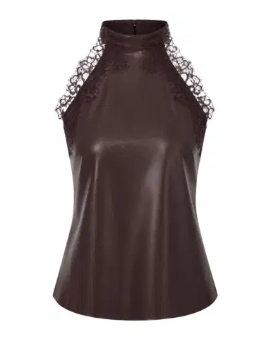 LAMARQUE Ginny Faux Leather Lace-Trim Halter Top | Thumbnail 1 LAMARQUE Ginny Faux Leather Lace-Trim Halter Top | Thumbnail 1