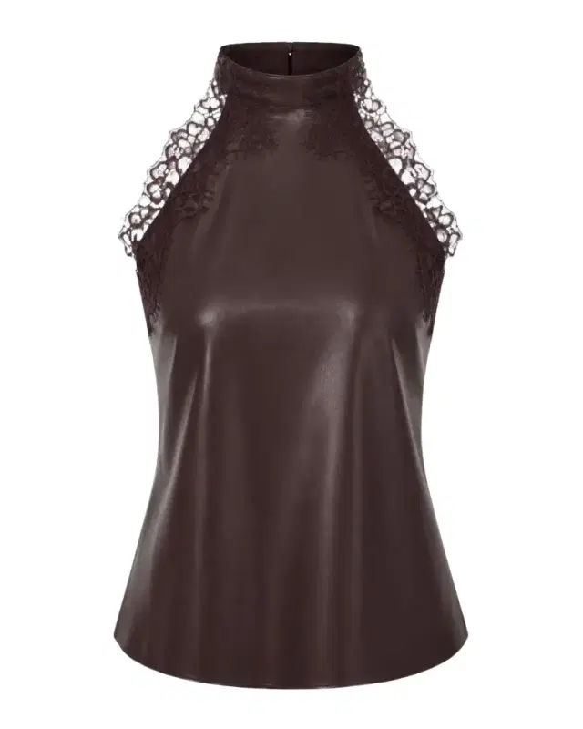 LAMARQUE Ginny Faux Leather Lace-Trim Halter Top