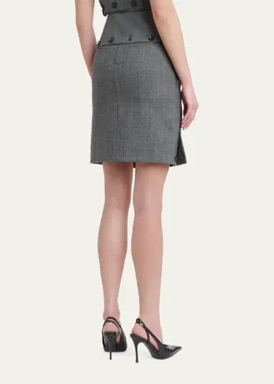 Ferragamo Double-Breasted Mouline Wool Mini Skirt | Thumbnail 3