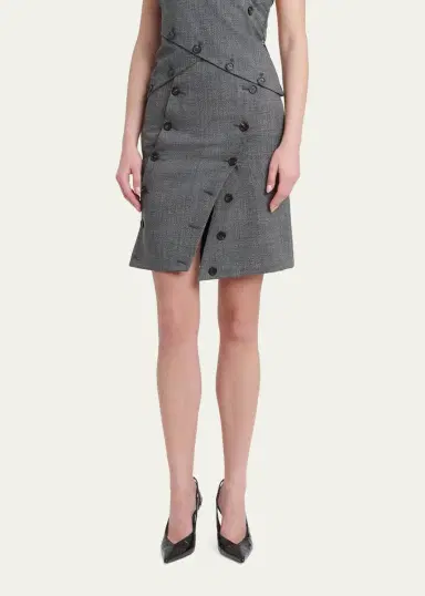 Ferragamo Double-Breasted Mouline Wool Mini Skirt | Thumbnail 4