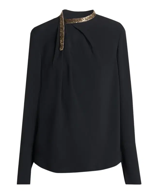 Tom Ford Embellished-Collar Long-Sleeve Top