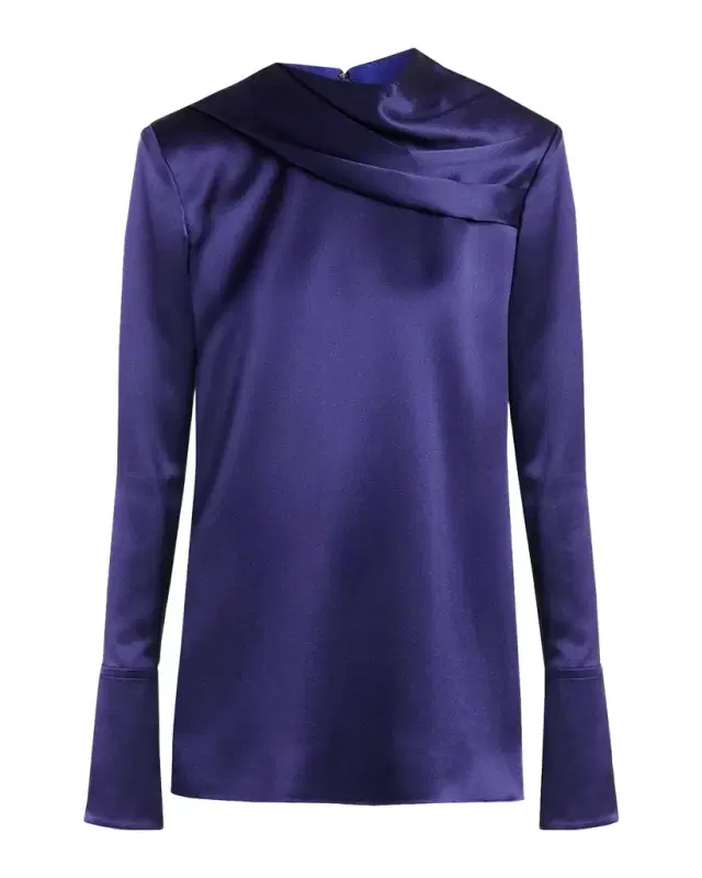 Tom Ford Draped Silk Long-Sleeve Tunic Blouse