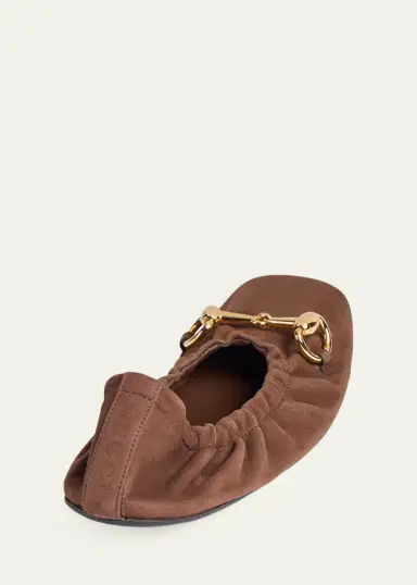 Gucci Ruched Suede Ballerina Flats | Thumbnail 2