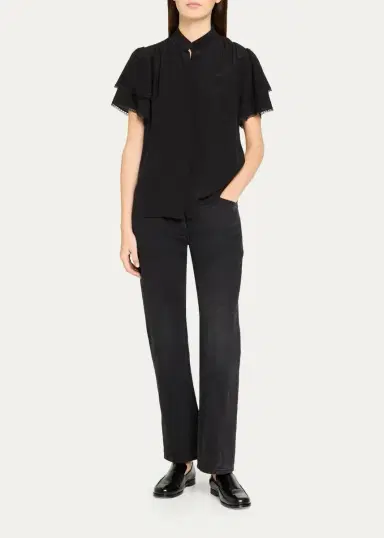 Frame Arcadia Silk Short-Sleeve Top | Thumbnail 2 Frame Arcadia Silk Short-Sleeve Top | Thumbnail 2