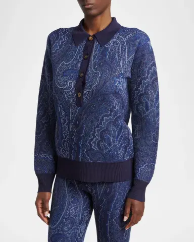 Etro Paisley Wool-Cashmere Polo Sweater | Thumbnail 4