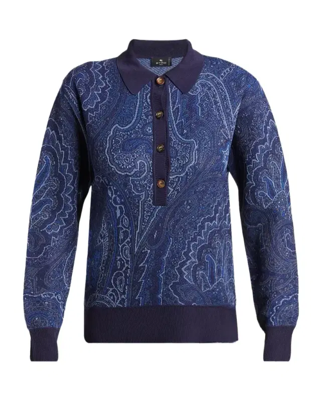 Etro Paisley Wool-Cashmere Polo Sweater