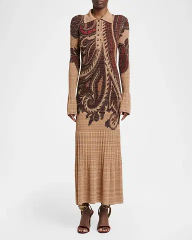 Etro Paisley Stripe Pleated Knit Midi Polo Dress | Thumbnail 2