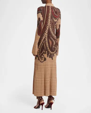 Etro Paisley Stripe Pleated Knit Midi Polo Dress | Thumbnail 3