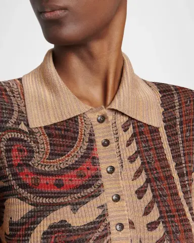 Etro Paisley Stripe Pleated Knit Midi Polo Dress | Thumbnail 4